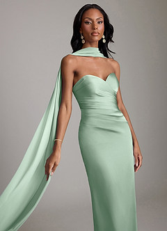 Azazie Sonora Vestidos de damas de honor Vestido de Agave de Satén Elástico de Corte Recto con Sin tirantes image4