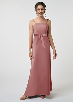 Azazie Anina Junior Dusty Rose A-Line Bow Stretch Satin Dress image3