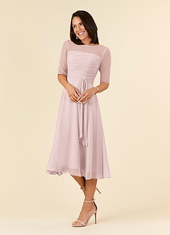 Azazie Naomi Mother of the Bride Dresses Blushing Pink A-Line Boatneck Pleated Chiffon Dress image3