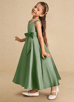 Azazie Lindy Flower Girl Dresses Matcha A-Line Pleated Matte Satin Dress image8