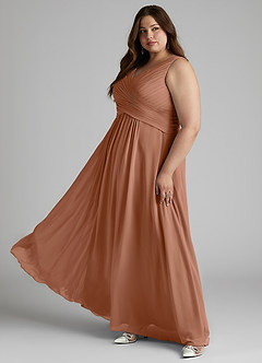 Azazie Flora Bridesmaid Dresses Bronzer A-Line Pleated Chiffon Dress image12