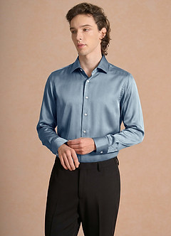 front Julian Dusty Blue Stretch Satin Dress Shirt
