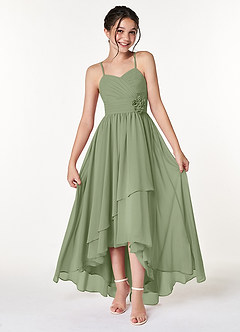 Azazie Catalina Junior Pistachio A-Line Ruched Chiffon Dress image1