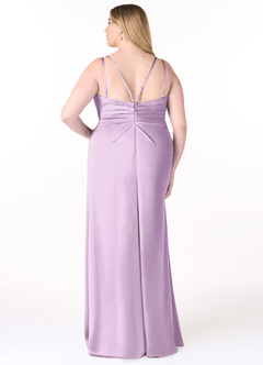 Azazie Aqua Bridesmaid Dresses Frosted Lilac A-Line V-Neck Pleated Stretch Satin Dress image9