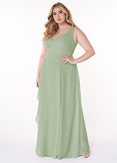 Azazie Kori Bridesmaid Dresses Dusty Sage A-Line Pleated Chiffon Dress image8