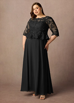 Azazie Averie Abiti per la Madre della Sposa Abito A-Line in Chiffon con Scollo a Barca e Paillettes Nero image10