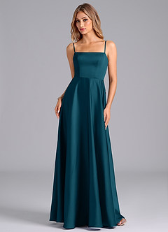 Azazie Elita Bridesmaid Dresses Ink Blue A-Line Pleated Stretch Satin Dress image6