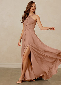 Christian Siriano Bridal for Azazie 1009 Robes de demoiselle d'honneur Robe Trapèze en Mousseline de soie Plissée Champagne Rosé image7