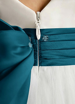 Azazie Sosie vestidos de niña de las flores Vestido de Marfil Azul Tinta de Tul de Corte en A con Plisado image5