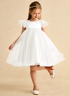 Azazie Munchkin Flower Girl Dresses Ivory Burnt Orange A-Line Bow Tulle Dress image3