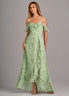 Azazie Lyra Bridesmaid Dresses Green Fern Floral A-Line Chiffon Convertible Dress image6