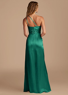 Azazie Eren Bridesmaid Dresses Emerald Sheath One Shoulder Metallic Satin Dress image5