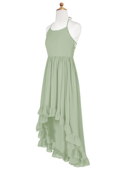 Azazie Sarafina Junior Dusty Sage A-Line Lace Chiffon Dress image8