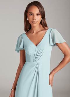Azazie Soren Bridesmaid Dresses Mist A-Line Ruched Chiffon Dress image6