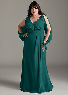 Azazie Matilda Bridesmaid Dresses Peacock A-Line Long Sleeve Chiffon Dress image9