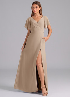 Azazie Ambrosia Bridesmaid Dresses Taupe A-Line Pleated Chiffon Dress image3