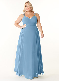 Azazie Janine Bridesmaid Dresses Steel Blue A-Line V-Neck Chiffon Dress image6