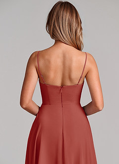 Azazie Elle Robes de demoiselle d'honneur Robe Trapèze en Mousseline de soie Plissée Terracotta image2