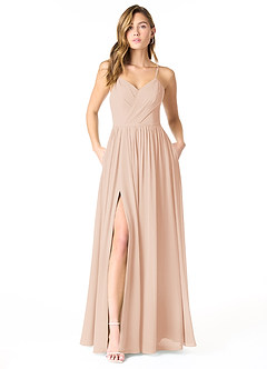 Azazie Cora Vestidos de damas de honor Vestido de Rosa Inglesa de Gasa de Corte en A con Plisado image1