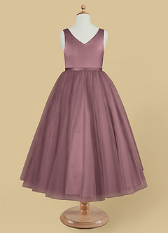 Azazie Marybell Flower Girl Dresses Vintage Mauve A-Line Bow Tulle Dress image5