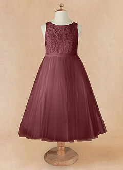 Azazie Calla Flower Girl Dresses Desert Rose Ball-Gown Lace Tulle Dress image7