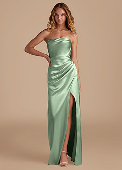 Azazie Leonis Bridesmaid Dresses Matcha Mermaid Pleated Metallic Satin Convertible Dress image1