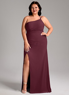 Azazie Eren Vestidos de madrinha de casamento Vestido Cabernet de Chiffon de Bainha com Um ombro image8