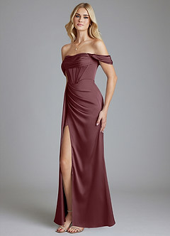 Azazie Amyra Bridesmaid Dresses Sangria Mermaid Off the Shoulder Stretch Satin Convertible Dress image6