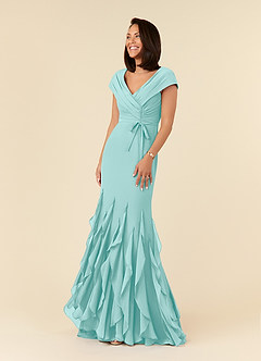 Azazie Bailora Mother of the Bride Dresses Aqua Mermaid Ruched Chiffon Dress image1