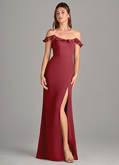 Azazie Callie Bridesmaid Dresses Pomegranate Mermaid Side Slit Chiffon Convertible Dress image7