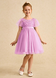 Azazie Queenie Robe Demoiselle D'honneur Fillette Robe Trapèze en Dentelle Rose Bonbon image3