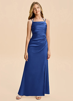 Azazie Nova Junior Royal Blue A-Line Pleated Stretch Satin Dress image6