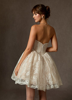 Azazie Clover Vestidos de novia Vestido de Blanco Diamante Nude de Encaje de Corte Princesa con Sin tirantes image4