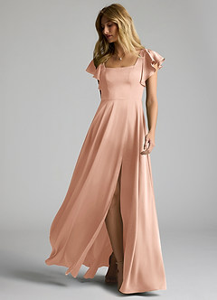 Azazie Bondi Bridesmaid Dresses Rose Gold A-Line Bow Stretch Satin Dress image6