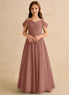 Azazie Chelo Girls Formal Flower Girl Dresses Cedar Rose A-Line Pleated Chiffon Dress image4