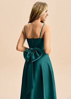 Azazie Rumi Junior Vestido de Pavo Real de Satén Elástico de Corte en A con Plisado image6