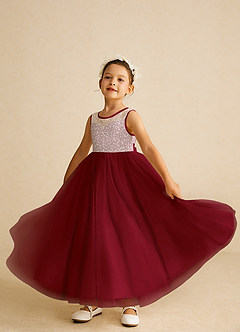 Azazie Tay Flower Girl Dresses Burgundy A-Line Sequins Tulle Dress image6