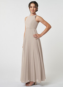 Azazie Lindie Junior A-Linie Plissee Chiffon Kleid Frost image3