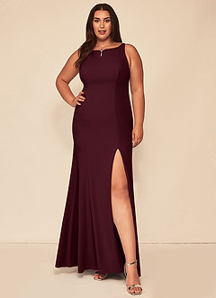 Azazie Rogue Bridesmaid Dresses Cabernet Mermaid Scoop Side Slit Stretch Crepe Dress image7