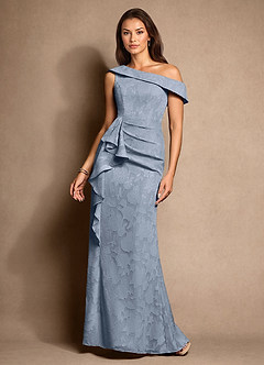 Azazie Hamptons Mother of the Bride Dresses Dusty Blue A-Line Pleated Floral Burnout Dress image1
