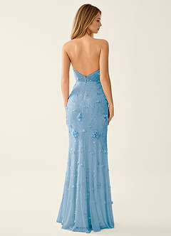 Blairsofire Blue 3D Flower Beading Sequin Embroidery Mesh Prom Dress image2
