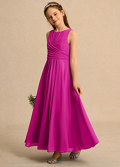 Azazie Ducky Girls Formal Flower Girl Dresses Fuchsia A-Line Pleated Chiffon Dress image5
