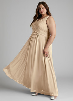 Azazie Flora Bridesmaid Dresses Champagne A-Line Pleated Chiffon Dress image12