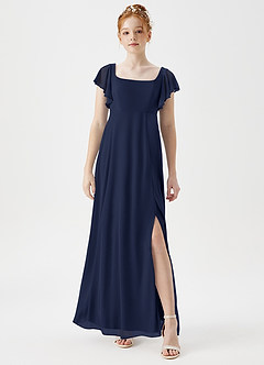 Azazie Bondi Junior A-Linie Seitliche Cut-Outs Gittergewebe Kleid Dunkelmarine image1