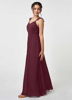 Azazie Emily Junior Cabernet A-Line Ruched Chiffon Dress image3