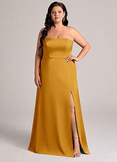 Azazie Wren Bridesmaid Dresses Butterscotch A-Line Strapless Stretch Satin Convertible Dress image6