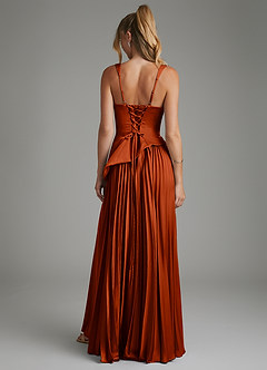 Azazie Stephanie Robes de demoiselle d'honneur Robe Trapèze en Satin extensible Corset Paprika image2