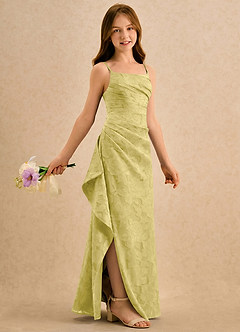 Azazie Cannoli Girls Formal Flower Girl Dresses Canary A-Line Pleated Floral Burnout Dress image1