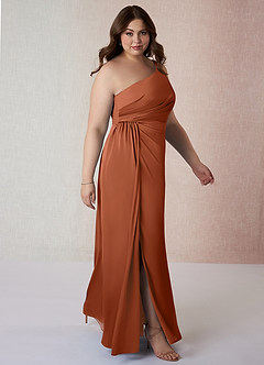 Azazie Mika Final Sale Cedar Rose Sheath One Shoulder Stretch Satin Dress image10