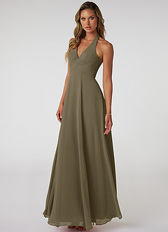 Azazie Tessie Bridesmaid Dresses Willow Green A-Line V-Neck Pleated Chiffon Dress image3